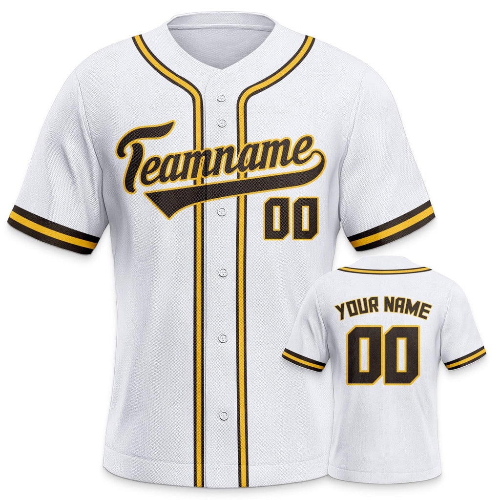 Custom White Brown-Gold Authentic Classic Baseball Jersey