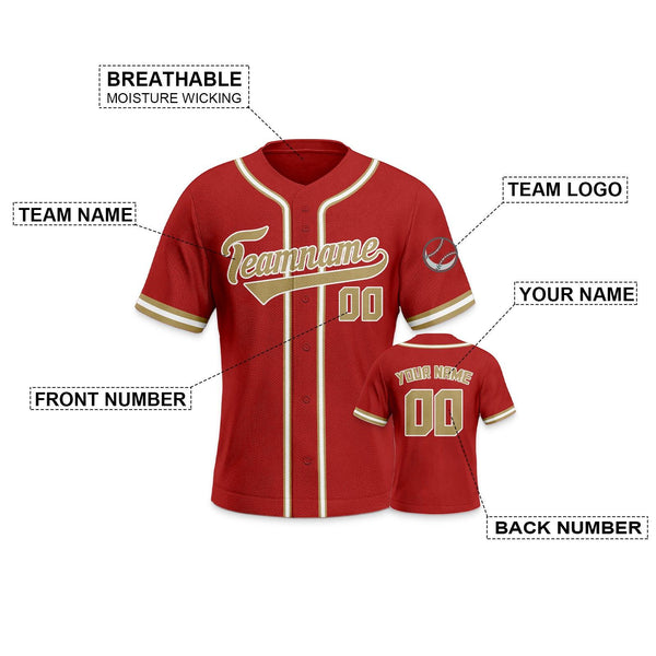 Custom Red Gold-White Authentic Classic Baseball Jersey