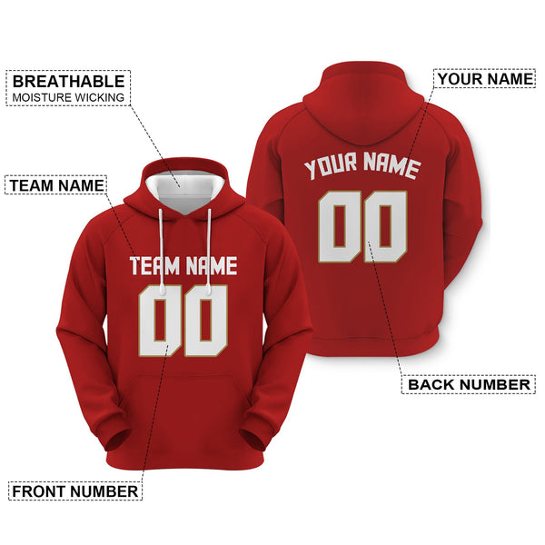 Custom Red White-Gold  Sports Pullover Sweatshirt  Football Hoodie2