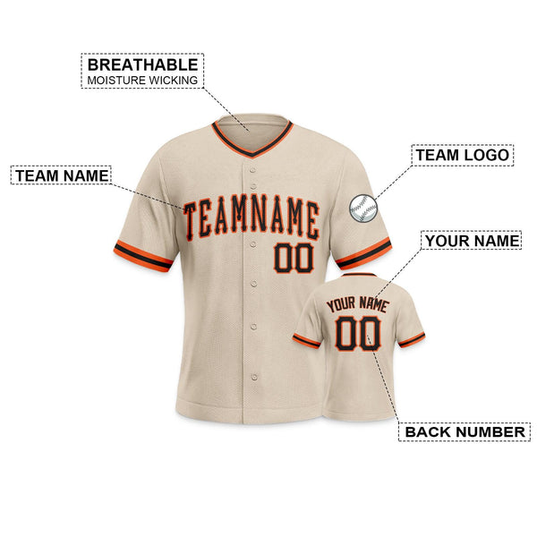 Custom Beige Black-Orange Authentic Baseball Jersey-1