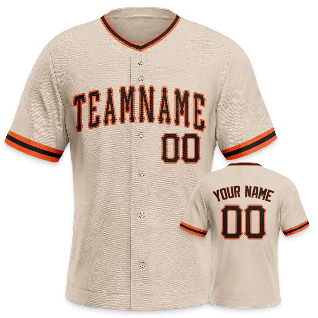 Custom Beige Black-Orange Authentic Baseball Jersey-1