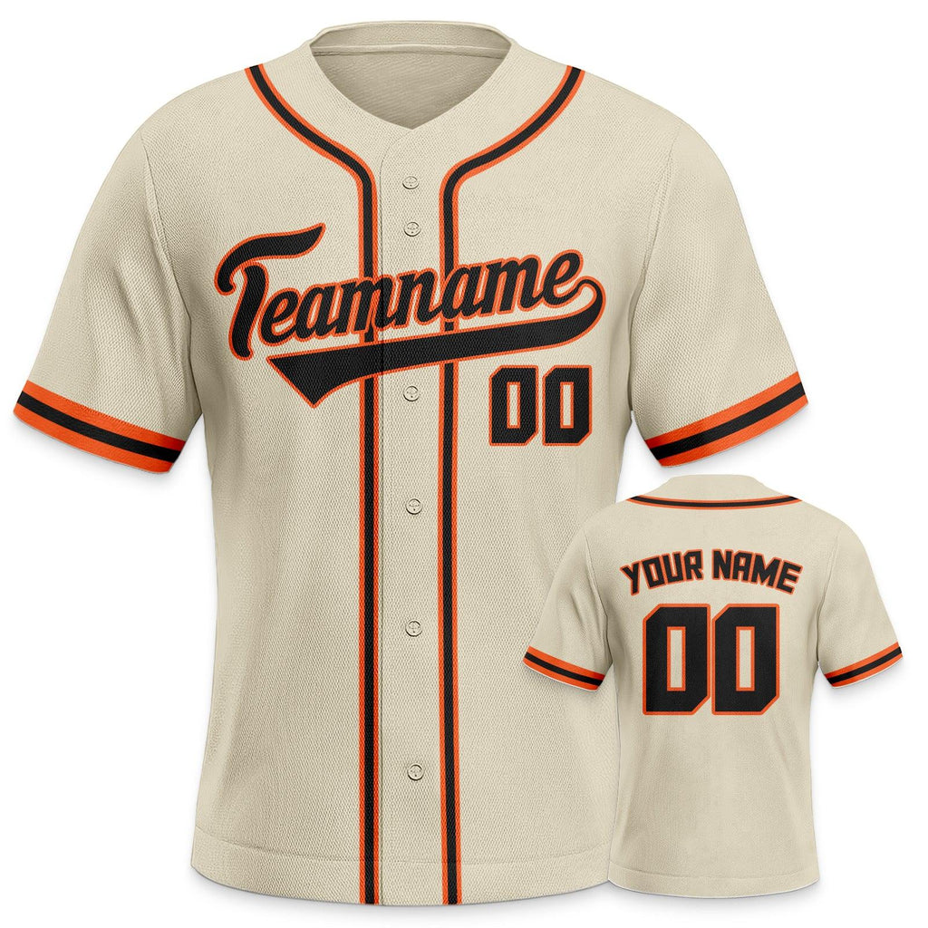 Custom Beige Black-Orange Authentic Classic Baseball Jersey