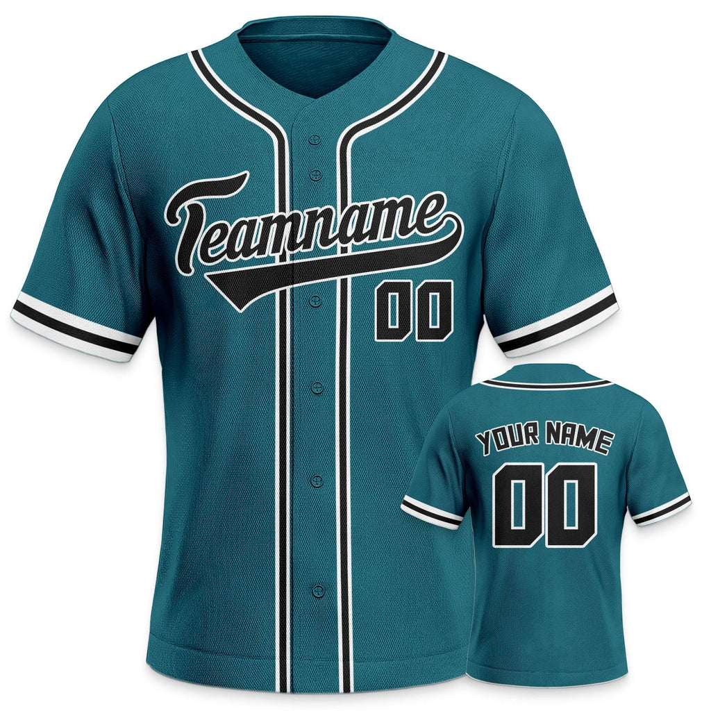 Custom Aqua Black-White Authentic Classic Baseball Jersey