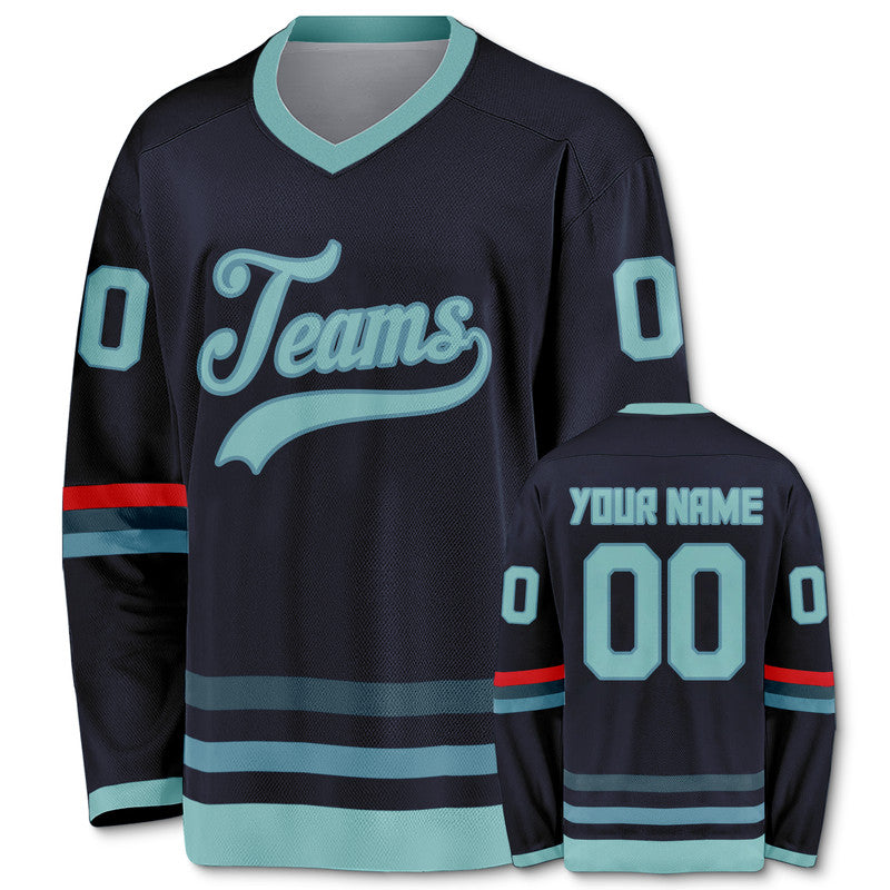 Custom Deep Sea Blue Ice Blue-Red Authentic Hockey Jersey