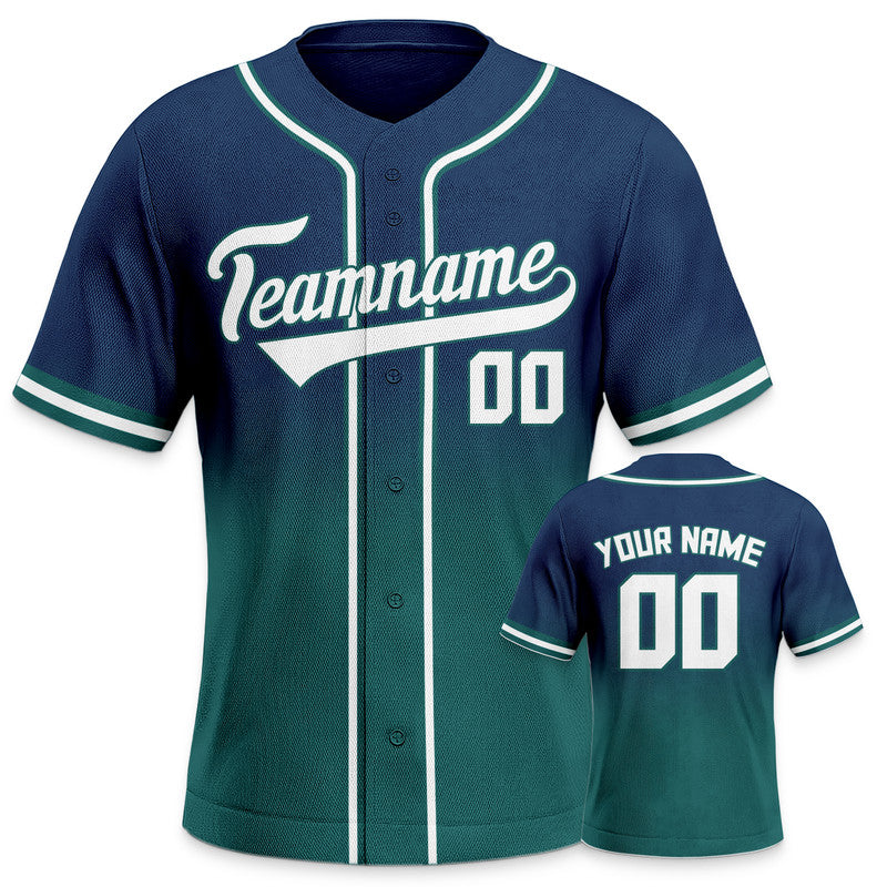 Custom Navy Aqua-White Authentic Fade Fashion Baseball Jersey