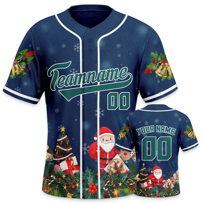 Christmas Day Custom Navy Kelly Green-White Santa Claus Authentic Baseball Jersey