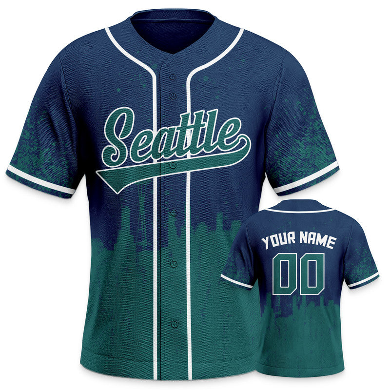 Custom 3D Graffiti Navy Aqua-White Authentic Baseball Silhouette Jersey