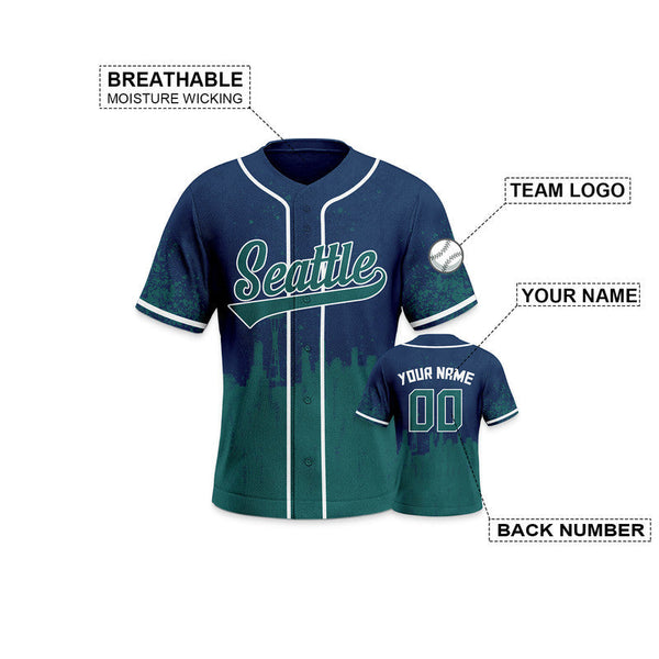 Custom 3D Graffiti Navy Aqua-White Authentic Baseball Silhouette Jersey