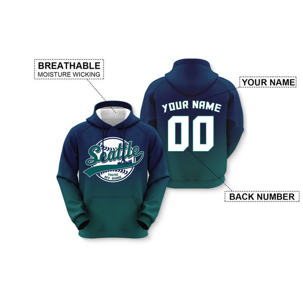 Custom Sports Pullover Sweatshirt Baseball City Seattle You're My Home Split Fashion Hoodie