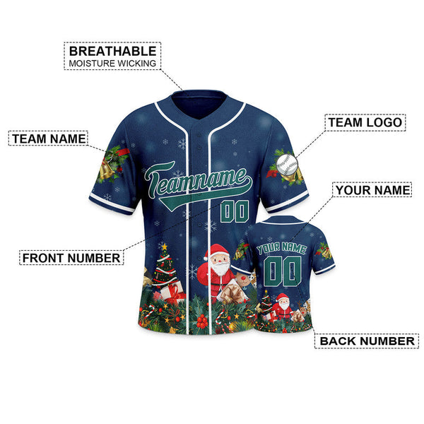 Christmas Day Custom Navy Kelly Green-White Santa Claus Authentic Baseball Jersey