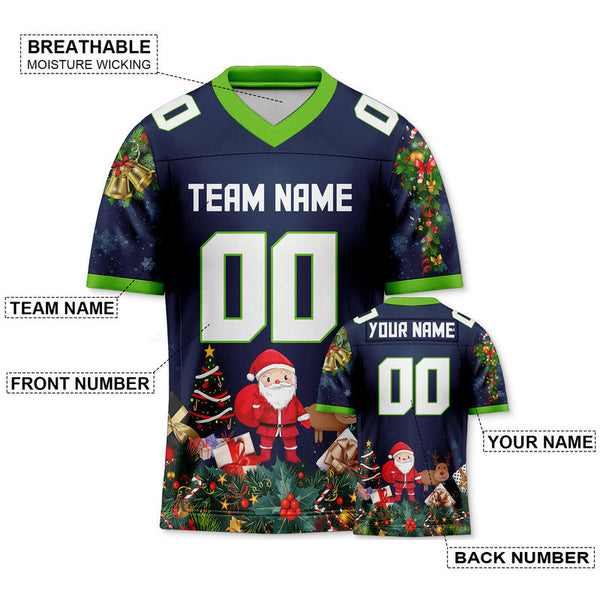 CHRISTMAS DAY CUSTOM NAVY WHITE-NEON GREEN SANTA CLAUS AUTHENTIC FOOTBALL JERSEY