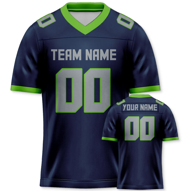 Custom Navy Gray-Green Mesh Authentic Football Jersey