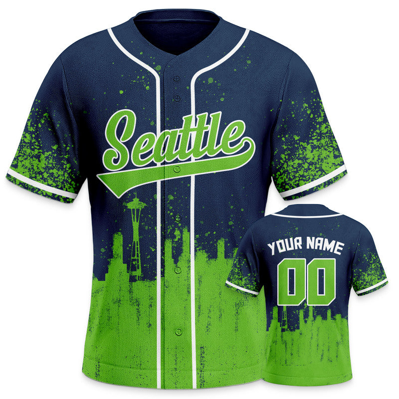 Custom 3D Graffiti Navy Neon Green-White Authentic Baseball Silhouette Jersey