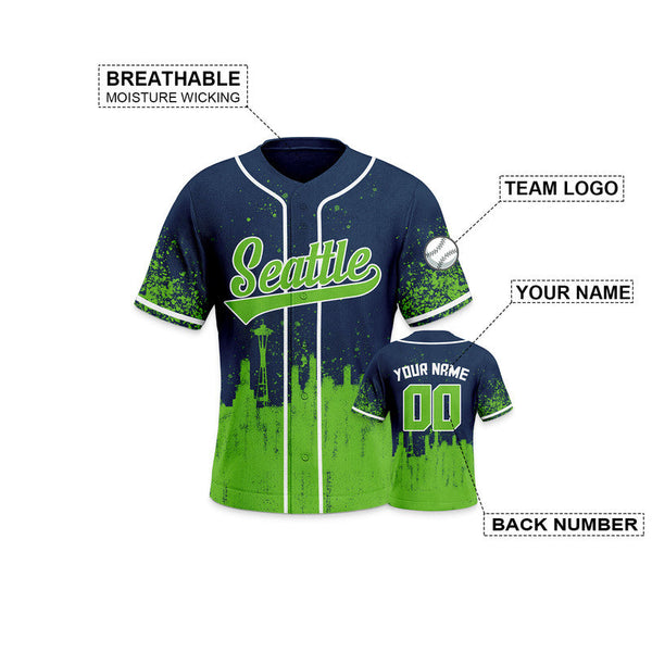 Custom 3D Graffiti Navy Neon Green-White Authentic Baseball Silhouette Jersey