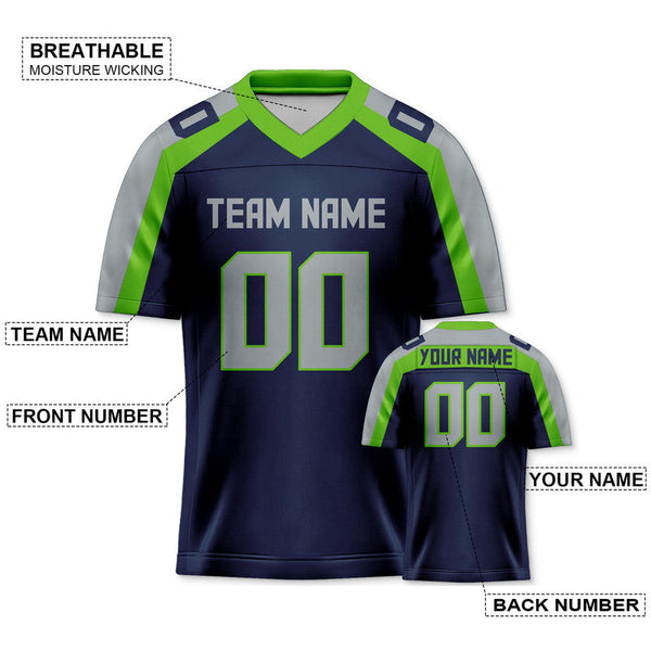 Custom Navy Neon Green-Gray Concept Version Authentic Football Jersey