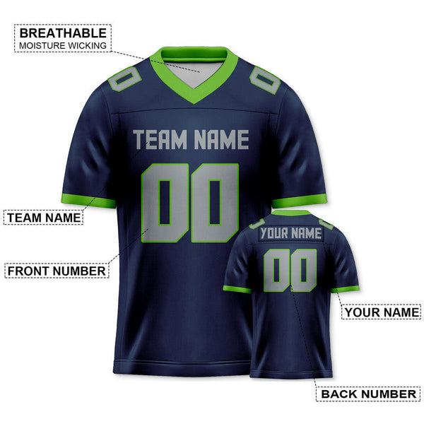 Custom Navy Gray-Green Mesh Authentic Football Jersey