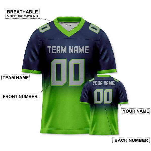 Custom Navy Neon Green-Gray Authentic Split Fashion Football Jersey