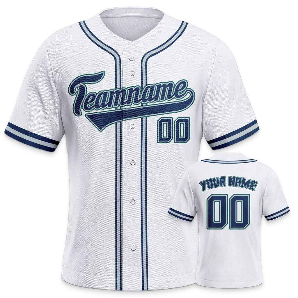 Custom White Navy-Aqua Authentic Classic Baseball Jersey