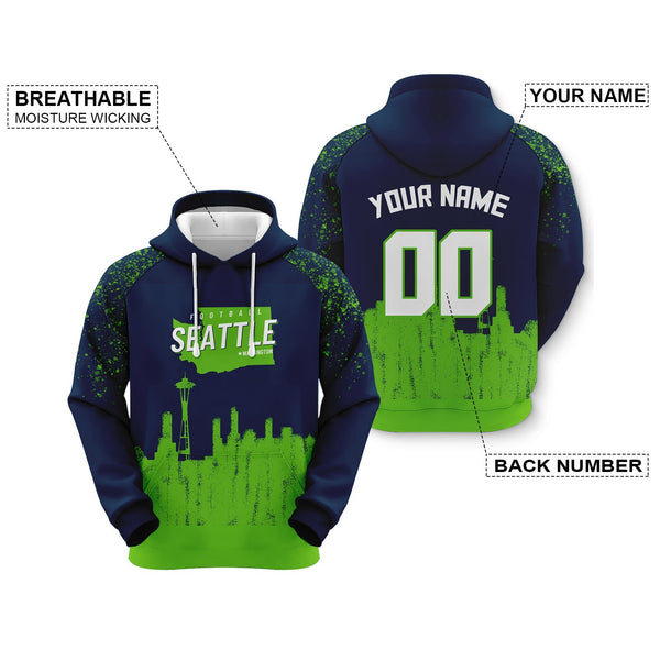 Custom Sports Pullover Sweatshirt Football Graffiti City Map Seattle Fashion Hoodie