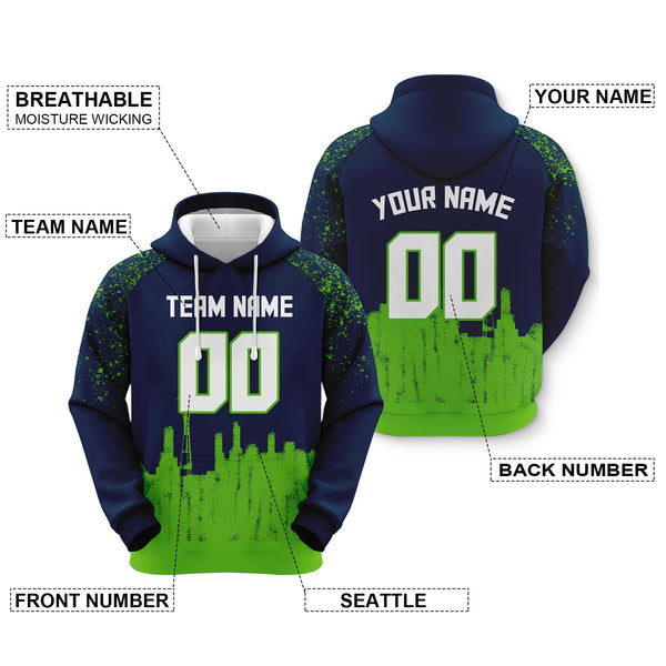 Custom Sports Pullover Sweatshirt Graffiti City Seattle Fashion Football Hoodie