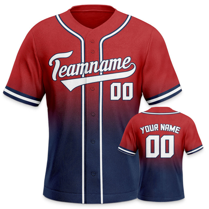 Custom Red Navy-White Authentic Fade Fashion Baseball Jersey