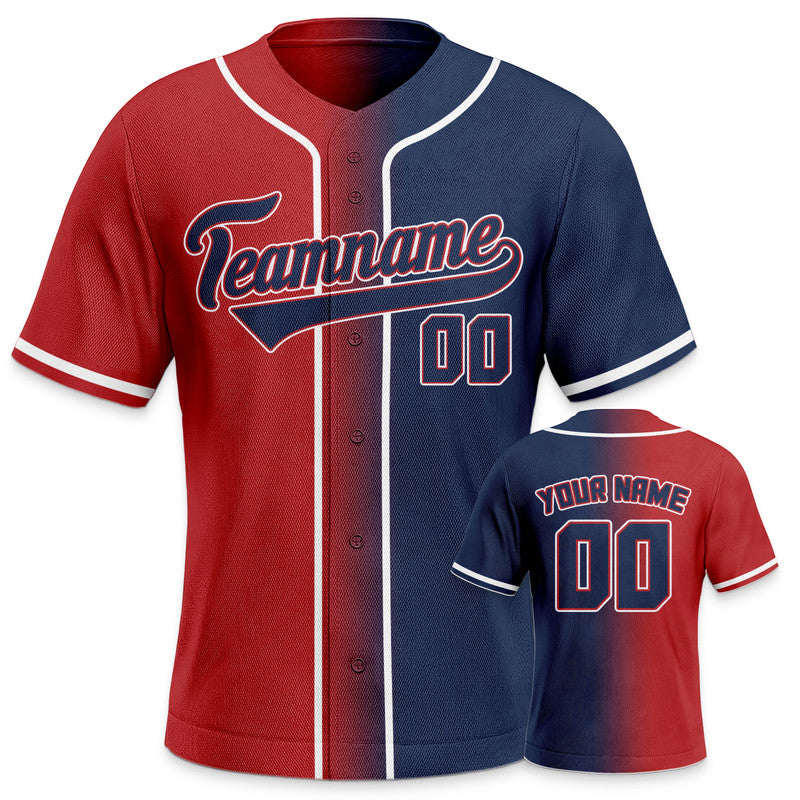 Custom Red Navy-White Authentic Split Fashion Baseball Jersey-3