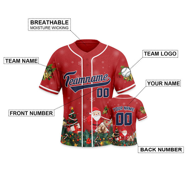 Christmas Day Custom Red Navy-White Santa Claus Authentic Baseball Jersey1