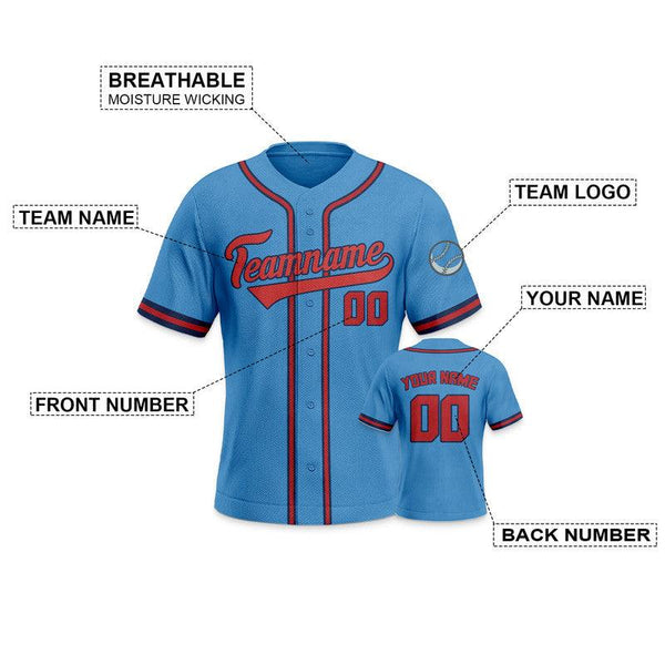 Custom Powder Blue Red Authentic Baseball Jersey