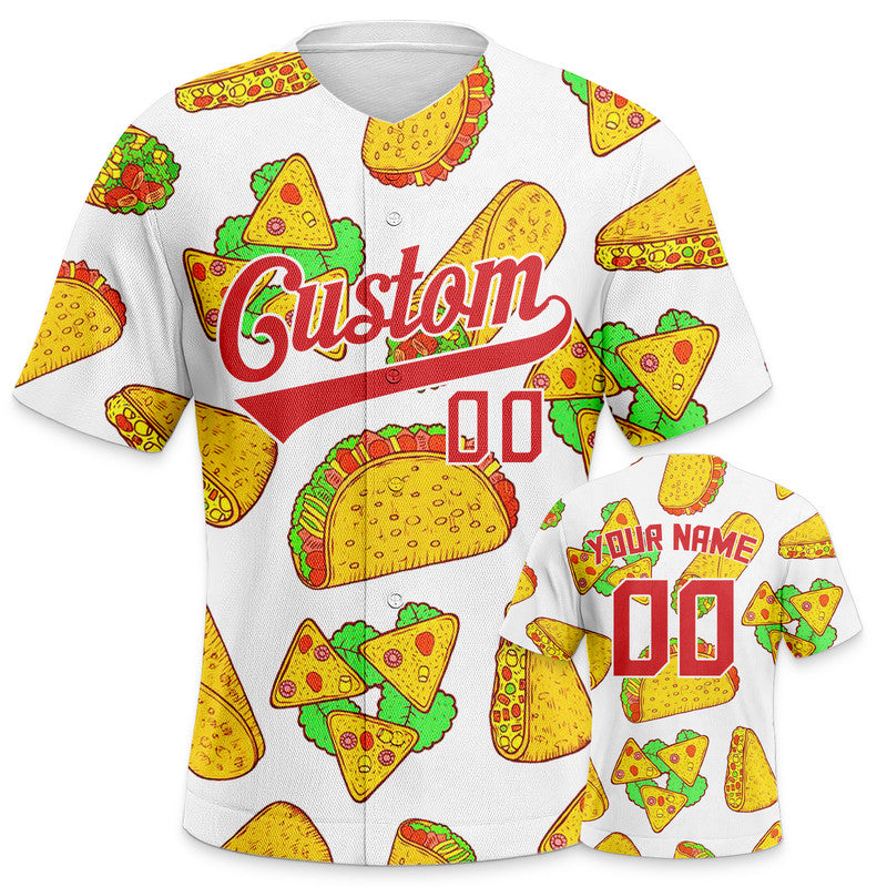 Custom White Gold-Red 3D Pattern Design TACO Authentic Baseball Jersey