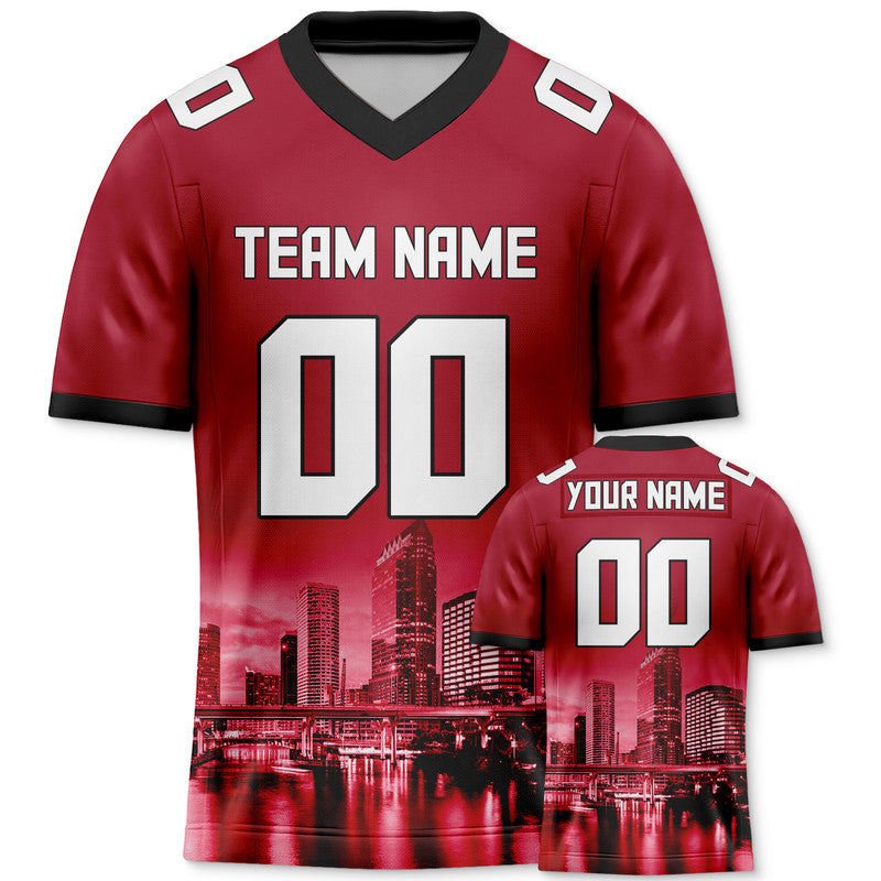 Custom 3D City Night Red White-Black Authentic Football Silhouette Jersey