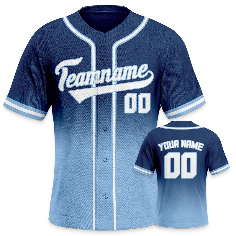 Custom Navy Light Blue-White Authentic Fade Fashion Baseball Jersey