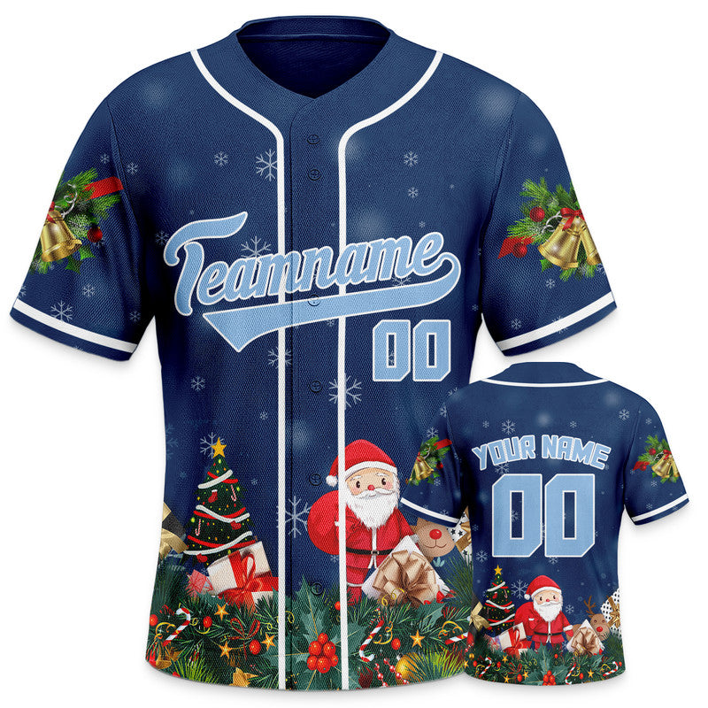 Christmas Day Custom Navy Light Blue-White Santa Claus Authentic Baseball Jersey