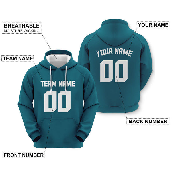 Custom Teal White  Sports Pullover Sweatshirt  Football Hoodie