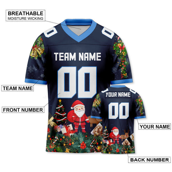 CHRISTMAS DAY CUSTOM NAVY WHITE-BLUE SANTA CLAUS AUTHENTIC FOOTBALL JERSEY