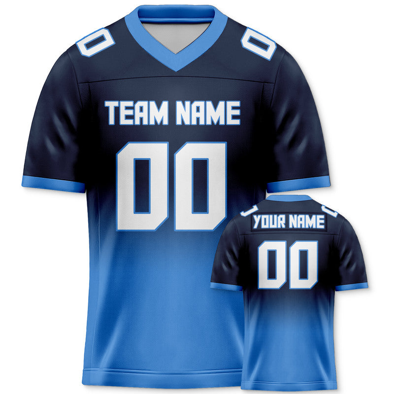 Custom Navy Powder Blue-White Authentic Split Fashion Football Jersey