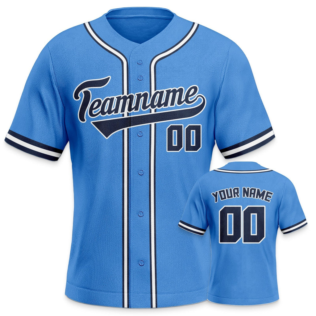 Custom Powder Blue Navy-White Authentic Baseball Jersey