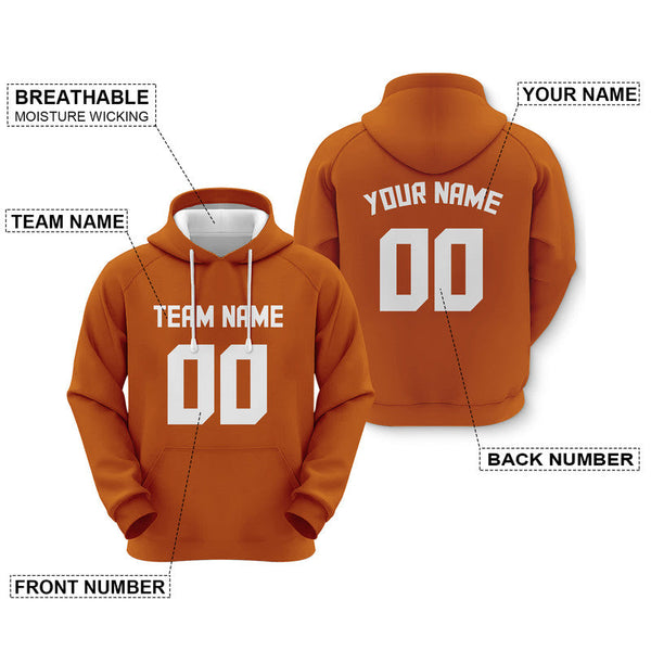 Custom Teaxas Orange White  Sports Pullover Sweatshirt  Football Hoodie