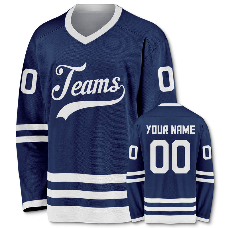 Custom Navy White Authentic Hockey Jersey