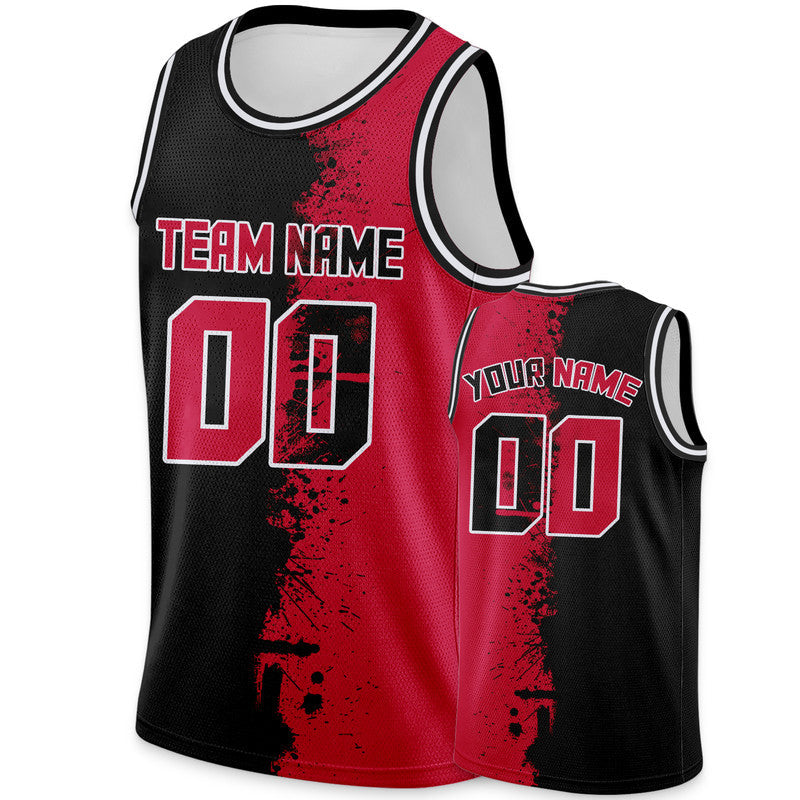 Custom Black Red-White Authentic Spilt Fashion Basketball Jersey