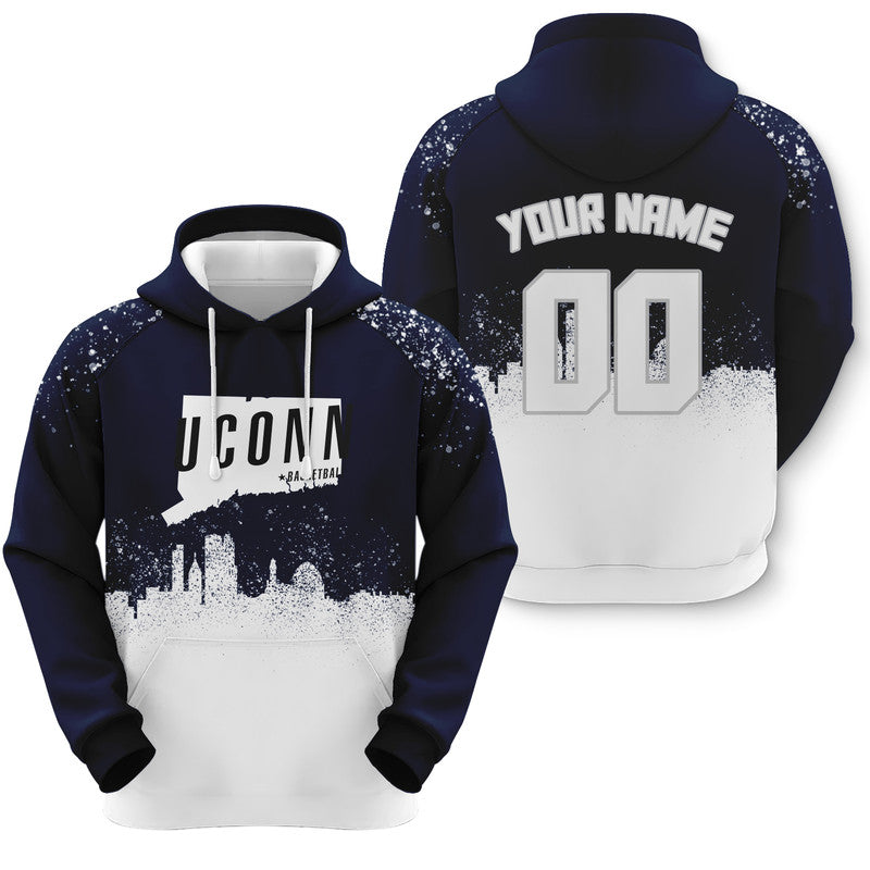 Custom Sports Pullover Sweatshirt Colleage Basketball Graffiti Map UConn Fashion Hoodie