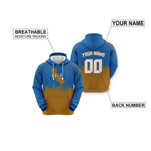 Custom Sports Pullover Sweatshirt Colleage Basketball Graffiti Map Uela UCLA Fashion Hoodie