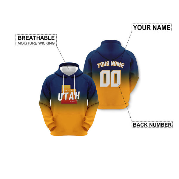 Custom Sports Pullover Sweatshirt Basketball Split State Map Utah  Fashion Hoodie