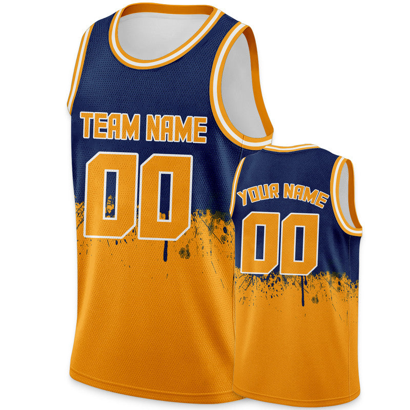 Custom Navy Gold-White Authentic Spilt Fashion Basketball Jersey