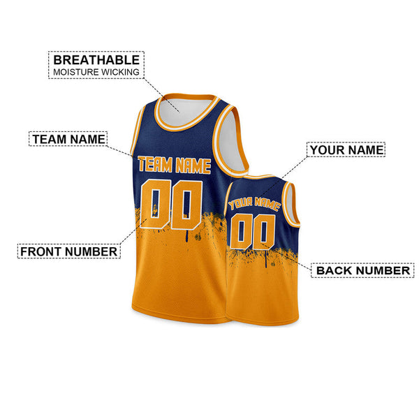 Custom Navy Gold-White Authentic Spilt Fashion Basketball Jersey