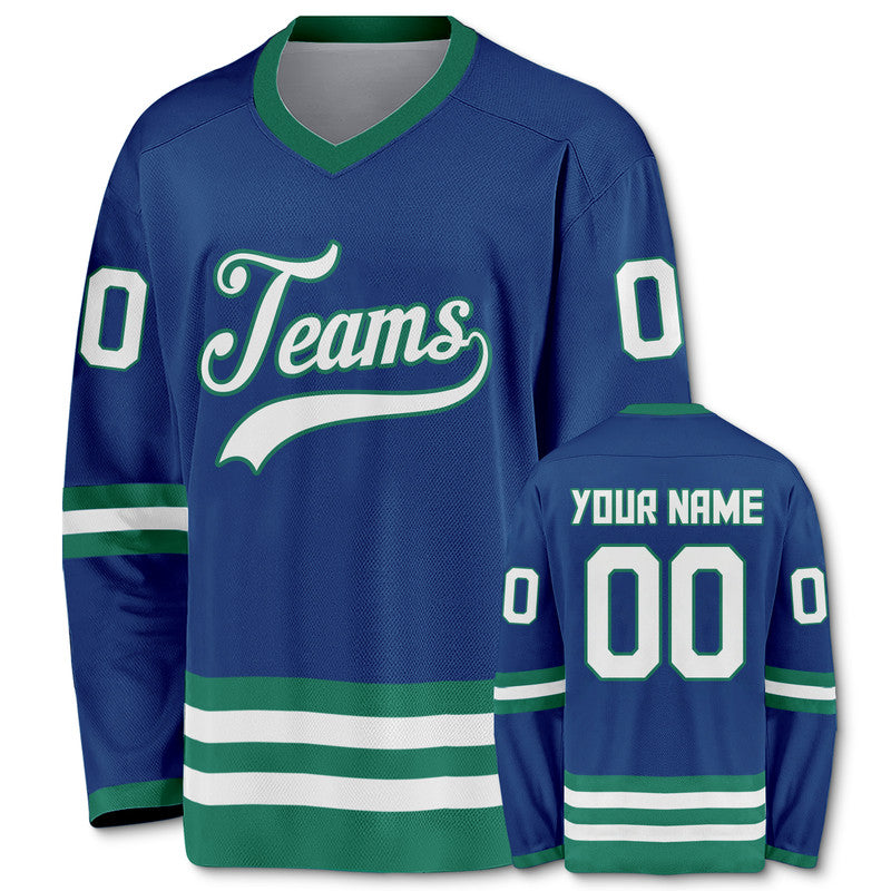 Custom Royal White-Green Authentic Hockey Jersey