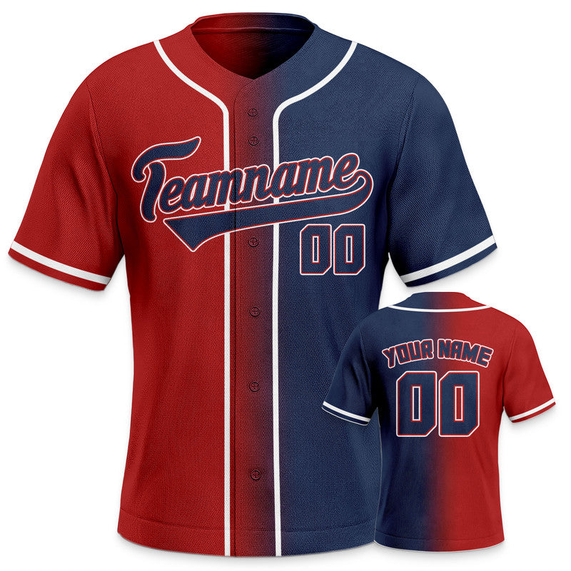 Custom Red Navy-White Authentic Split Fashion Baseball Jersey1