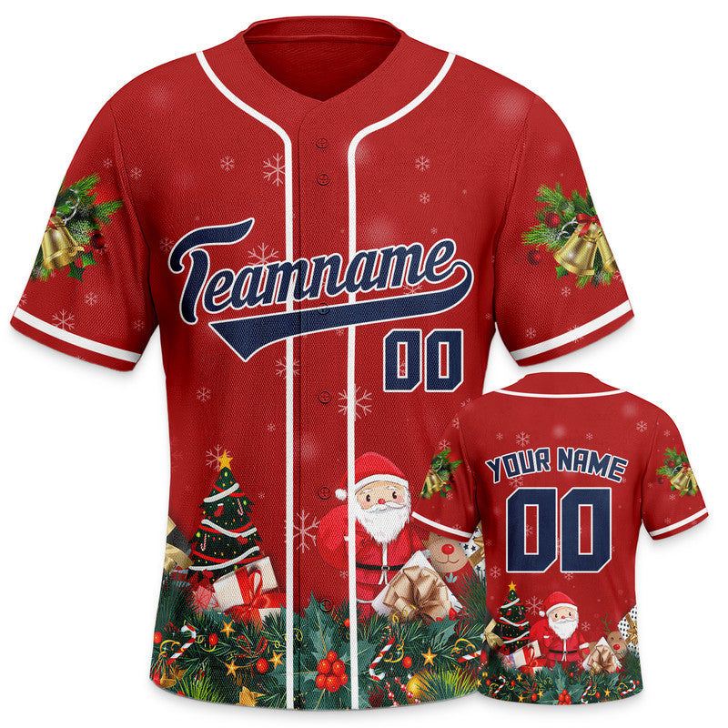 Christmas Day Custom Red Navy-White Santa Claus Authentic Baseball Jersey