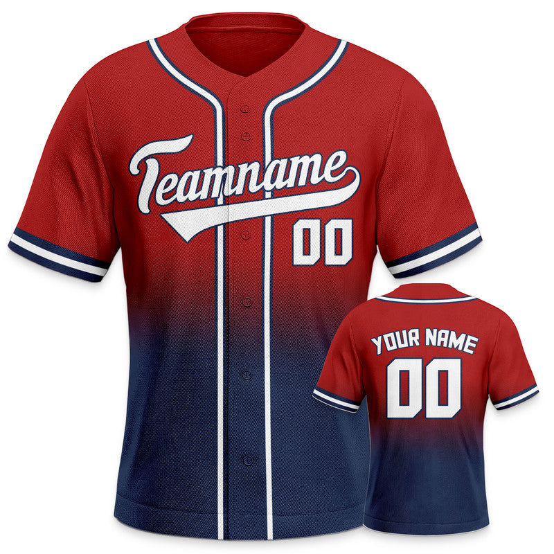 Custom Red Navy-White Authentic Fade Fashion Baseball Jersey-3