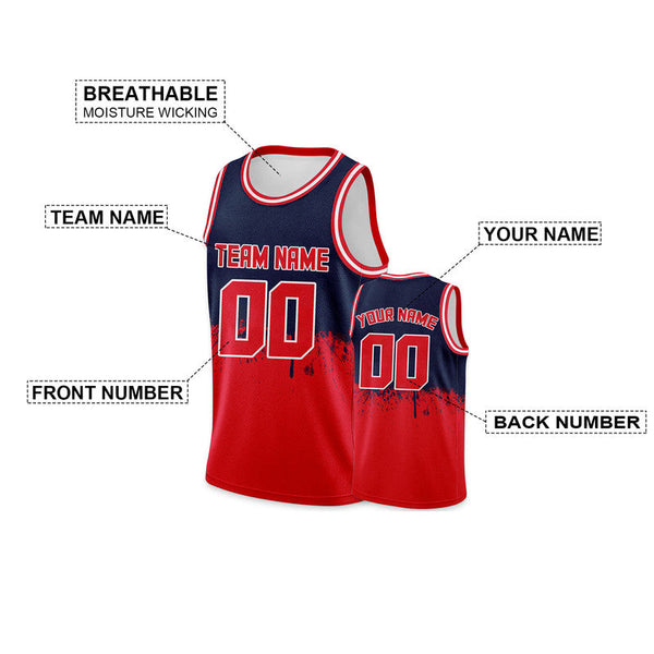 Custom Navy Red-White Authentic Spilt Fashion Basketball Jersey