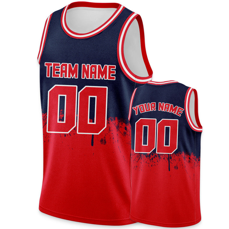 Custom Navy Red-White Authentic Spilt Fashion Basketball Jersey